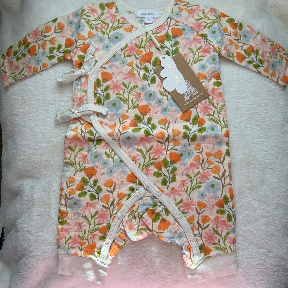 NWT Angel Dear floral wrap coverall 0-3 months